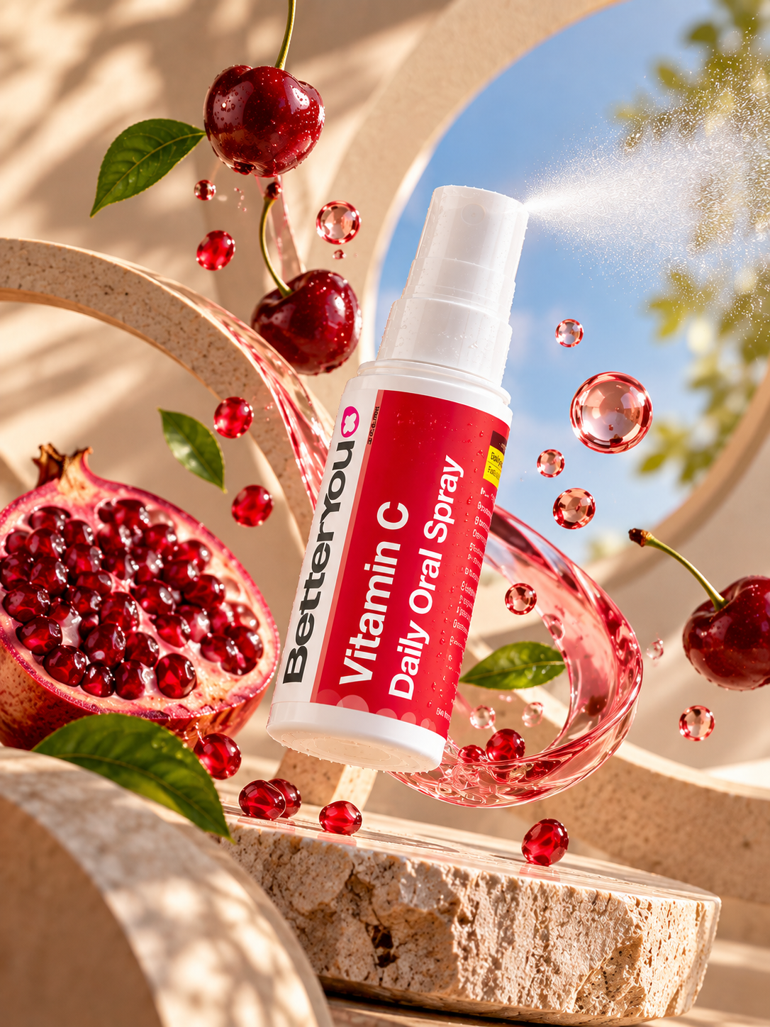 Spray oral de vitamina C BetterYou com cerejas e romã