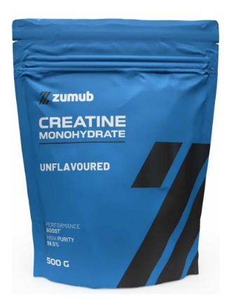 Creatina Monohidratada Zumub 500 g sem sabor, frente da embalagem