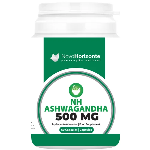 NH Ashwagandha 500 mg da Novo Horizonte, embalagem de 60 cápsulas