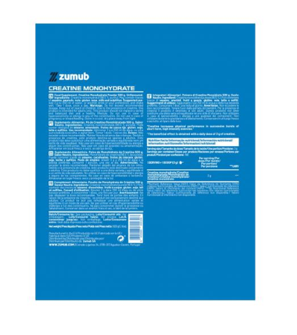 Rótulo da Creatina Monohidratada Zumub 500 g