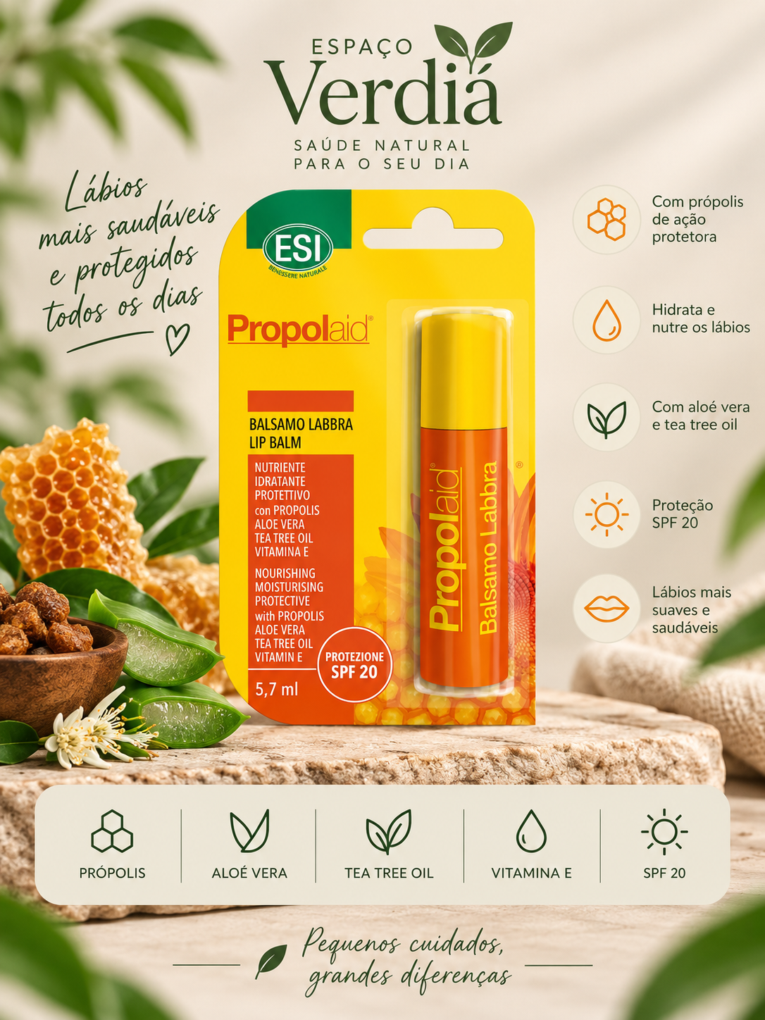 ESI Propolaid Bálsamo Labial Própolis SPF 20 | 5,7 ml
