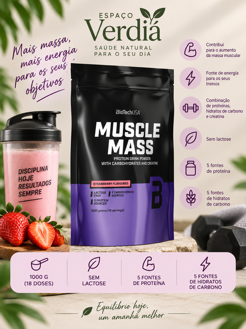 BioTechUSA Muscle Mass 1000g – Proteína com Hidratos e Creatina