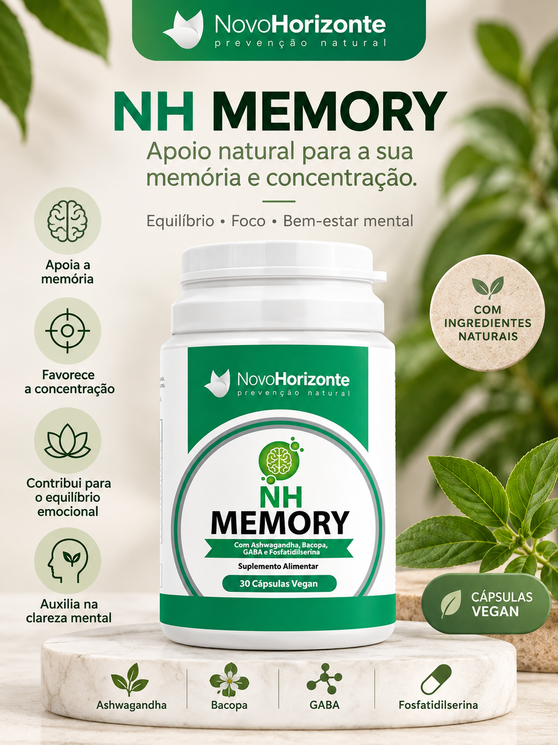 NH Memory – Memória e Concentração | 30 Cápsulas Vegan